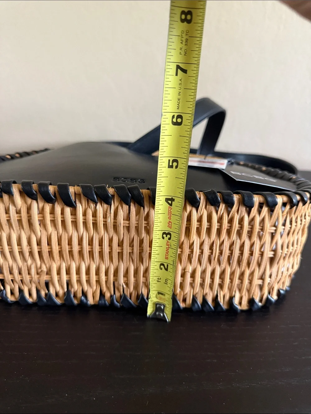 BCBG Black Wicker Whipstitch Handbag Faux Leather Rattan Crossbody Bag NWT